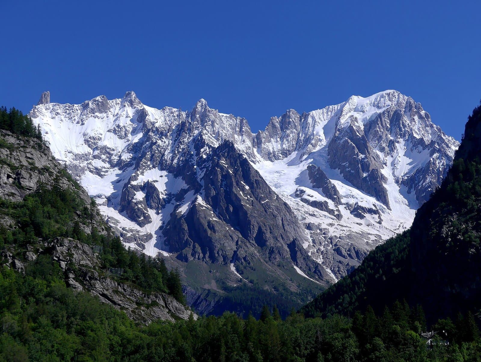 Mont Blanc massif from Dolonne, Courmayeur, at morning