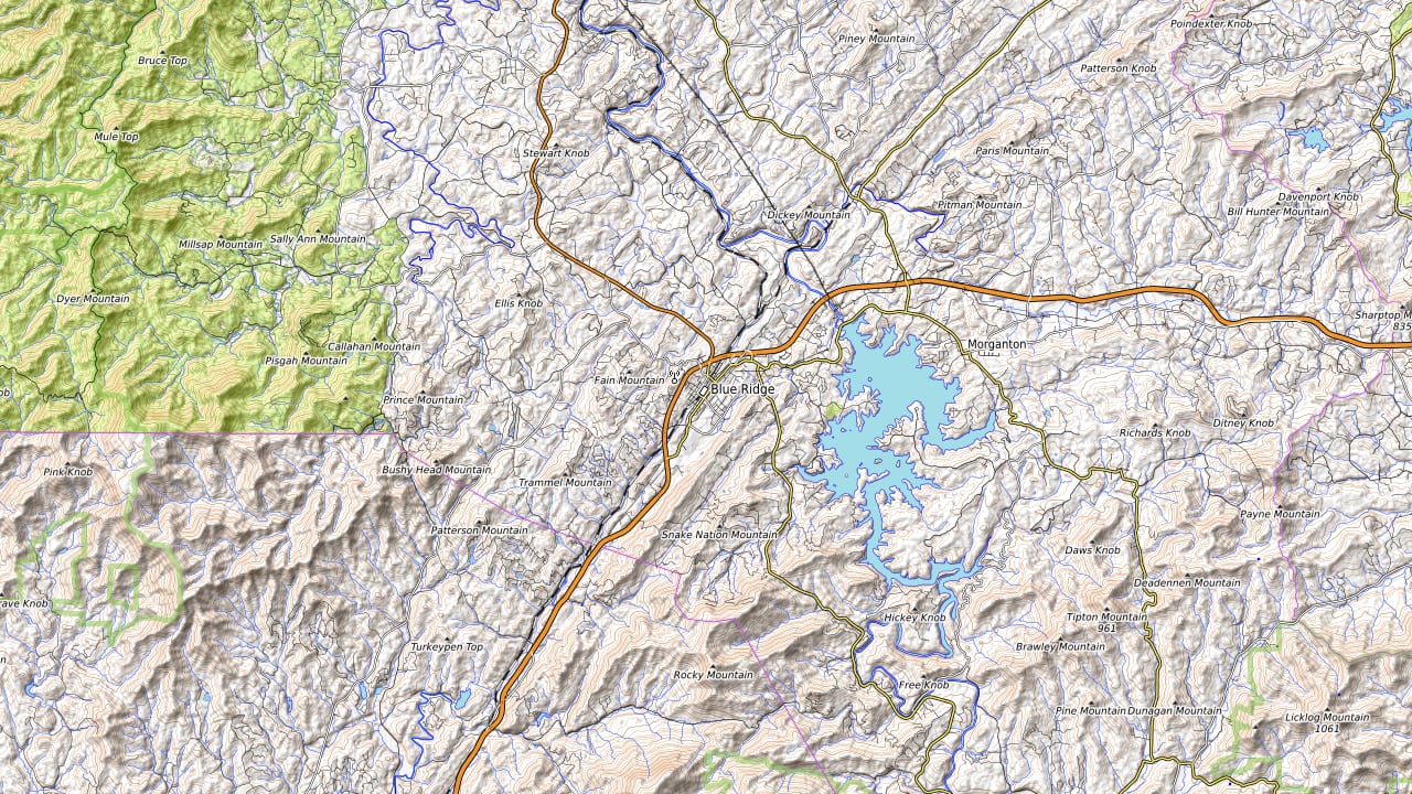 Terrain around Blue Ridge / North Georgia mountains. Not an official course map.