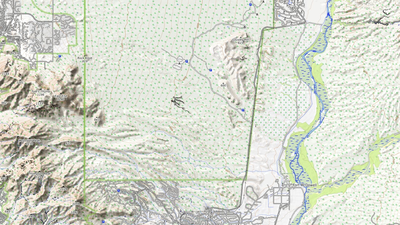 Terrain around McDowell Mountain Regional Park. Not an official course map.
